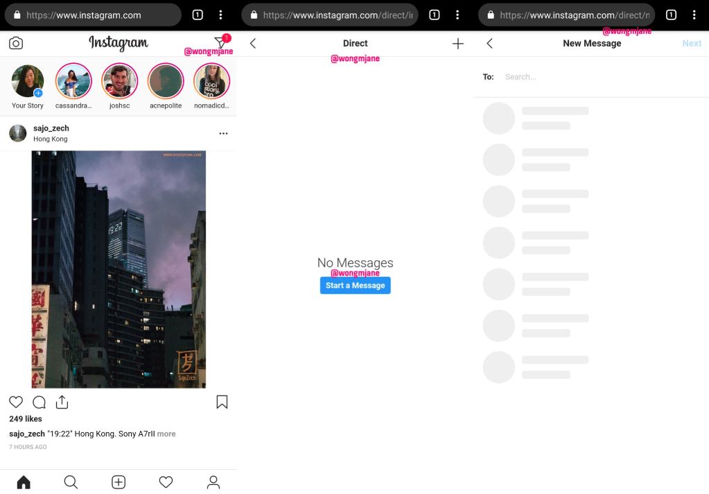 Instagram тестирует личные сообщения в браузере