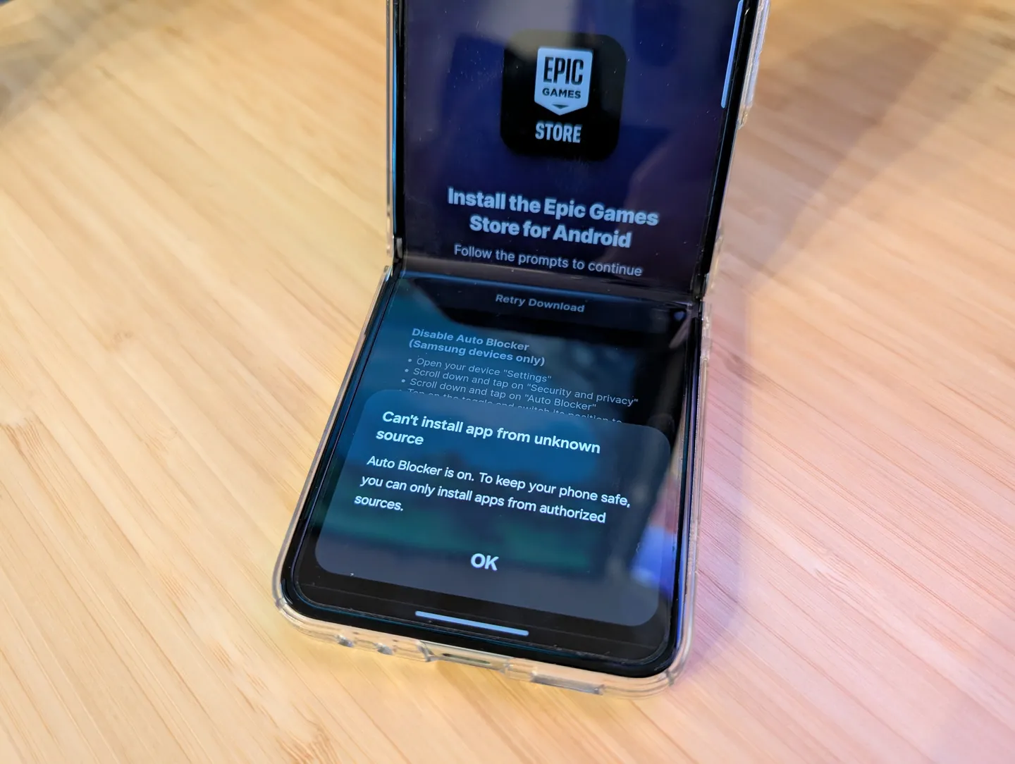 Π‘ΠΌΠ°ΡΡΡΠΎΠ½ Samsung ΠΏΠΎΠΊΠ°Π·ΡΠ²Π°Π΅Ρ Π½Π΅Π²ΠΎΠ·ΠΌΠΎΠΆΠ½ΠΎΡΡΡ ΡΡΡΠ°Π½ΠΎΠ²ΠΈΡΡ Epic Games Store ΠΈΠ·-Π·Π° Auto Blocker. ΠΠ½ΡΡΡΡΠΊΡΠΈΡ ΠΏΡΠ΅Π΄Π»Π°Π³Π°Π΅Ρ ΠΎΡΠΊΠ»ΡΡΠΈΡΡ