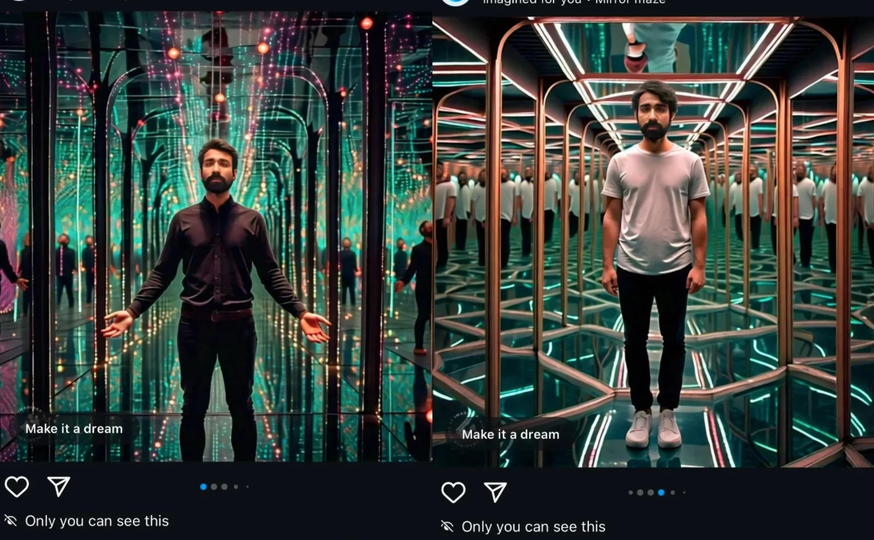 ΠΡΠΆΡΠΈΠ½Π° Π² Π·Π΅ΡΠΊΠ°Π»ΡΠ½ΠΎΠΌ Π»Π°Π±ΠΈΡΠΈΠ½ΡΠ΅, ΡΠ΅ΡΡΠΉ Π²Π΅ΡΡ
, ΡΡΡΠ½ΡΠ΅ Π±ΡΡΠΊΠΈ, ΡΡΠΊΠΈ Π² ΡΡΠΎΡΠΎΠ½Ρ. Π€ΠΎΠ½ β ΡΠ²Π΅ΡΡΡΠΈΠ΅ΡΡ Π»ΠΈΠ½ΠΈΠΈ, Π³Π»ΡΠ±ΠΈΠ½Π° ΠΈ Π΄Π²ΠΈΠΆΠ΅Π½ΠΈΠ΅.