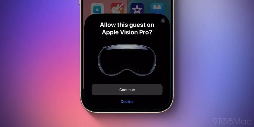 Π‘ΠΌΠ°ΡΡΡΠΎΠ½ Ρ Π²ΠΎΠΏΡΠΎΡΠΎΠΌ Β«Allow this guest?Β» ΠΈ ΠΊΠ½ΠΎΠΏΠΊΠ°ΠΌΠΈ Β«ContinueΒ», Β«DeclineΒ». Π‘ΠΈΠ½ΠΈΠΉ-ΡΠΈΠΎΠ»Π΅ΡΠΎΠ²ΡΠΉ ΡΠΎΠ½.