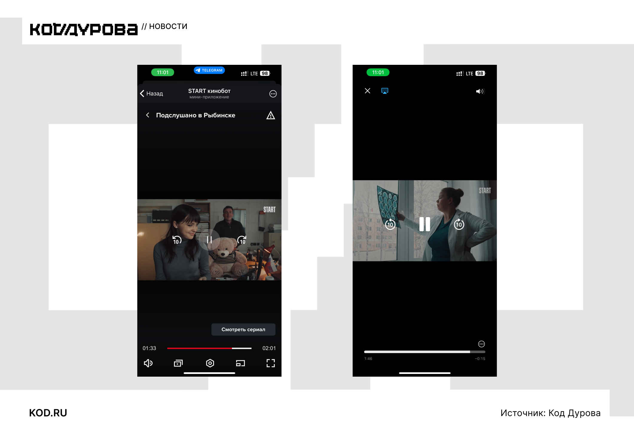 ΠΠ° ΡΠΊΡΠΈΠ½ΡΠΎΡΠ°Ρ
Telegram ΠΈ START: ΡΠ°Ρ Ρ ΠΊΠΎΠΌΠ°Π½Π΄ΠΎΠΉ Π·Π°ΠΏΡΡΠΊΠ° ΠΊΠΈΠ½ΠΎΠ±ΠΎΡΠ° ΠΈ Π²ΡΠ±ΠΎΡ ΡΠΈΠ»ΡΠΌΠΎΠ²/ΡΠ΅ΡΠΈΠ°Π»ΠΎΠ².