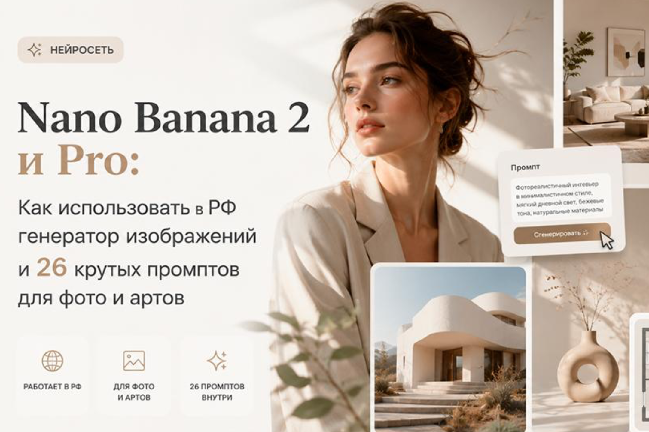 Нейросеть Nano Banana 2 и Pro: Как использовать генератор изображений в РФ, 26 крутых промптов для фото и артов
